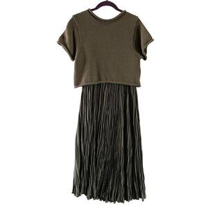 Allsaints Laze Dress Small 2 Piece Sweater Midi Slip Dress Utility Green Lined